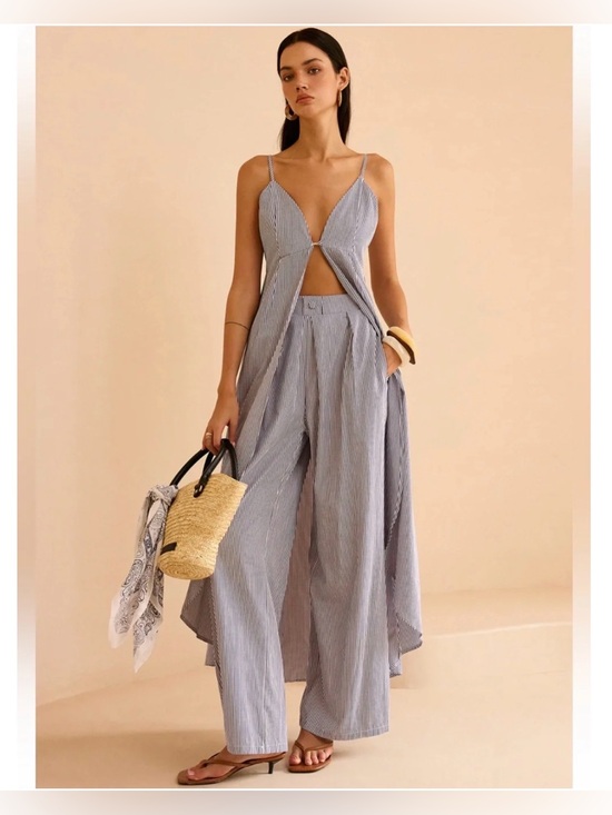 Commense Pants - NWT Commense Striped Wide-Leg Pant & Tunic Set, Medium